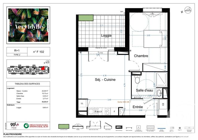 Appartement F2 à vendre - 2 pièces - 43.3 m2 - NARBONNE - 11 - LANGUEDOC-ROUSSILLON - Century 21 Eic Immo